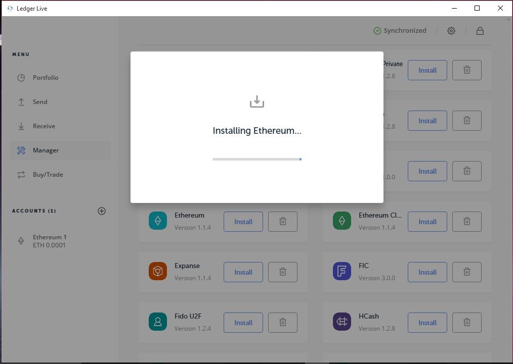 Install Ethereum Application in Ledger Nano S